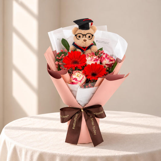 Bright Future - Graduation Rose Bouquet with Bear