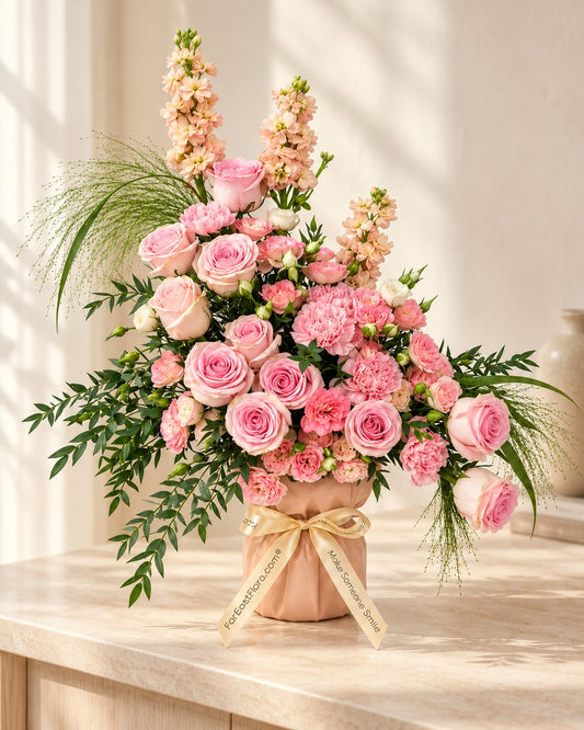 Rosie Embrace - Pink Rose Table Arrangement