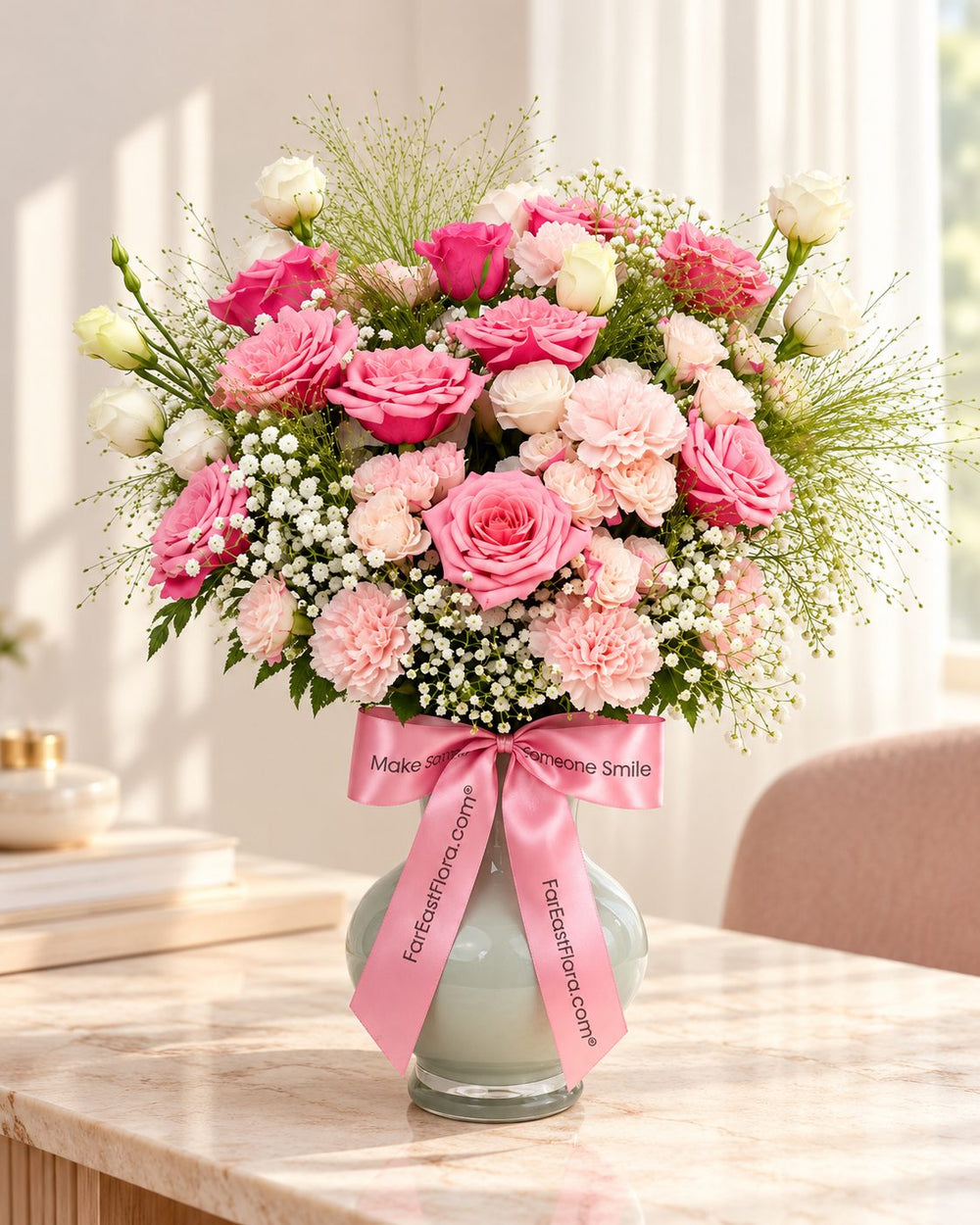 Blush Romance - Pink Rose & Eustoma Table Arrangement
