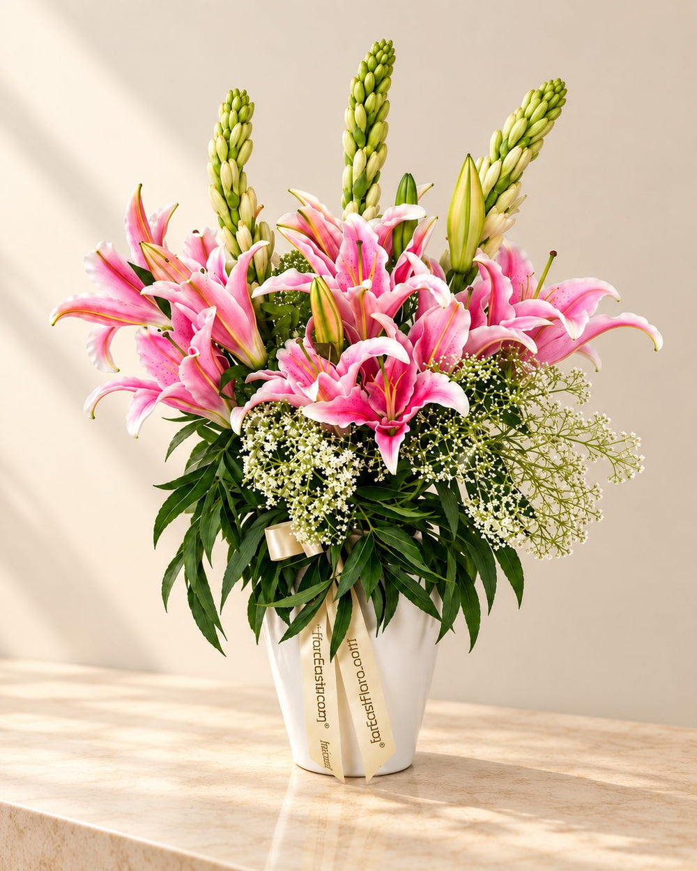 Pink Lily Serenity - Lily & Tuberose Table Arrangement