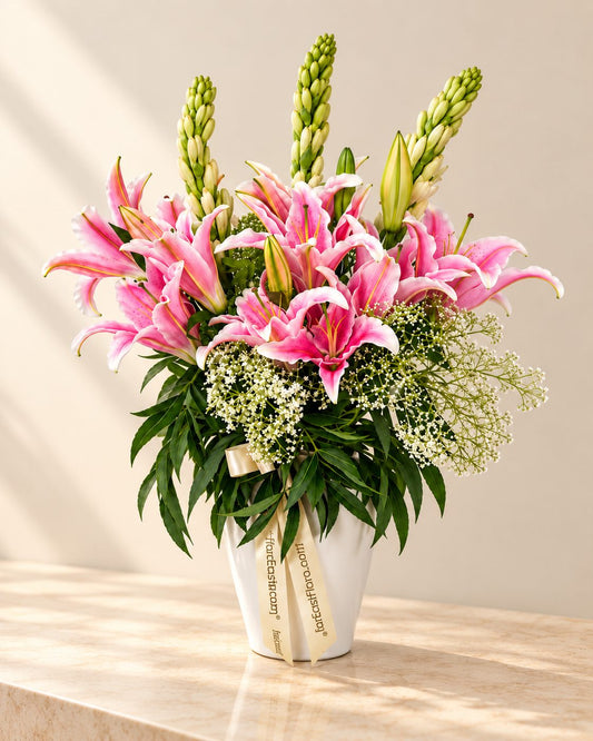 Pink Lily Serenity - Lily & Tuberose Table Arrangement