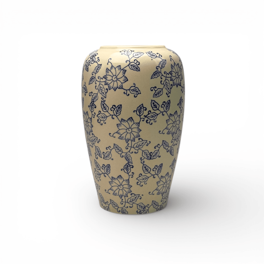 Tall Ceramic White with Blue Flower Motif