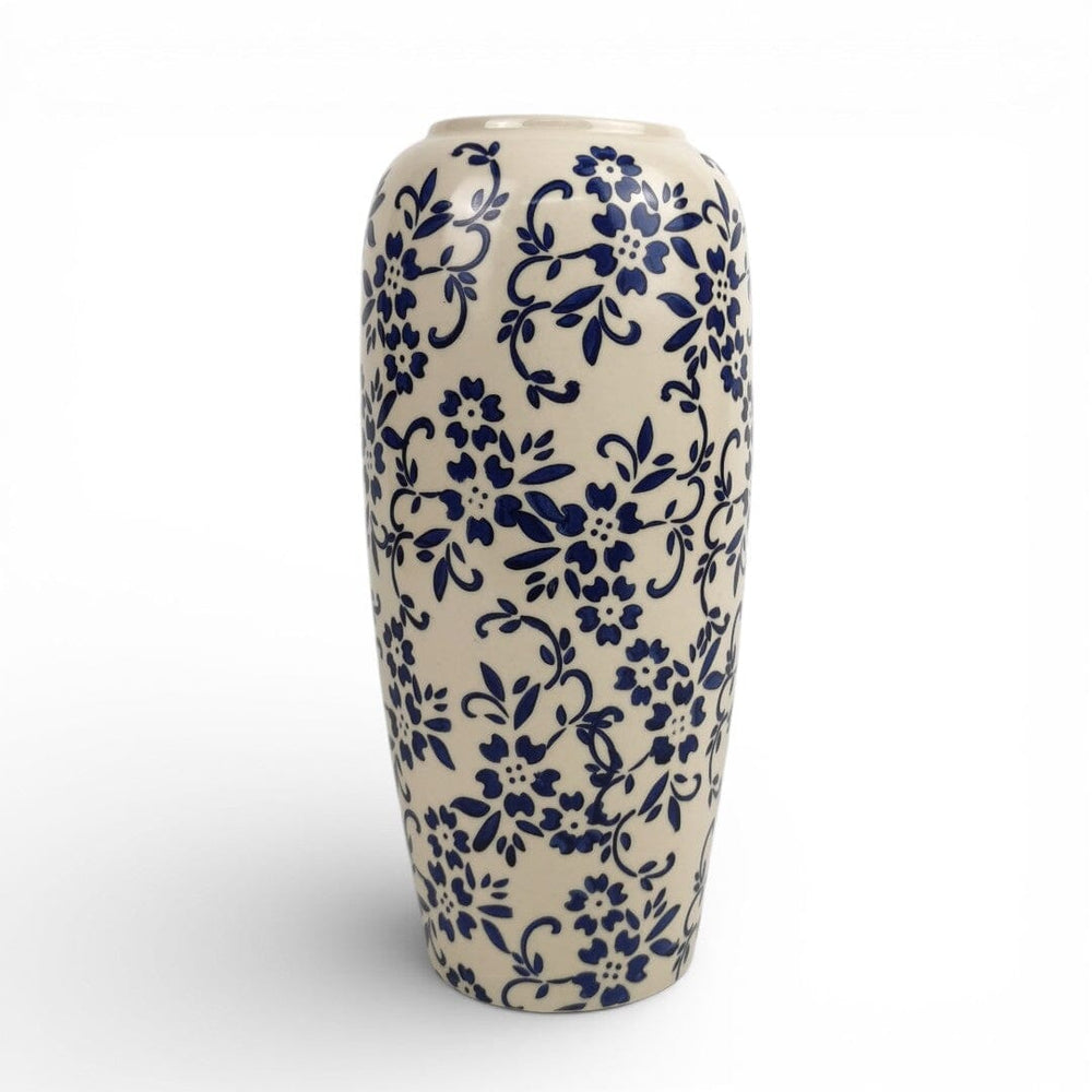 Ceramic Vase with Blue Flower Motif