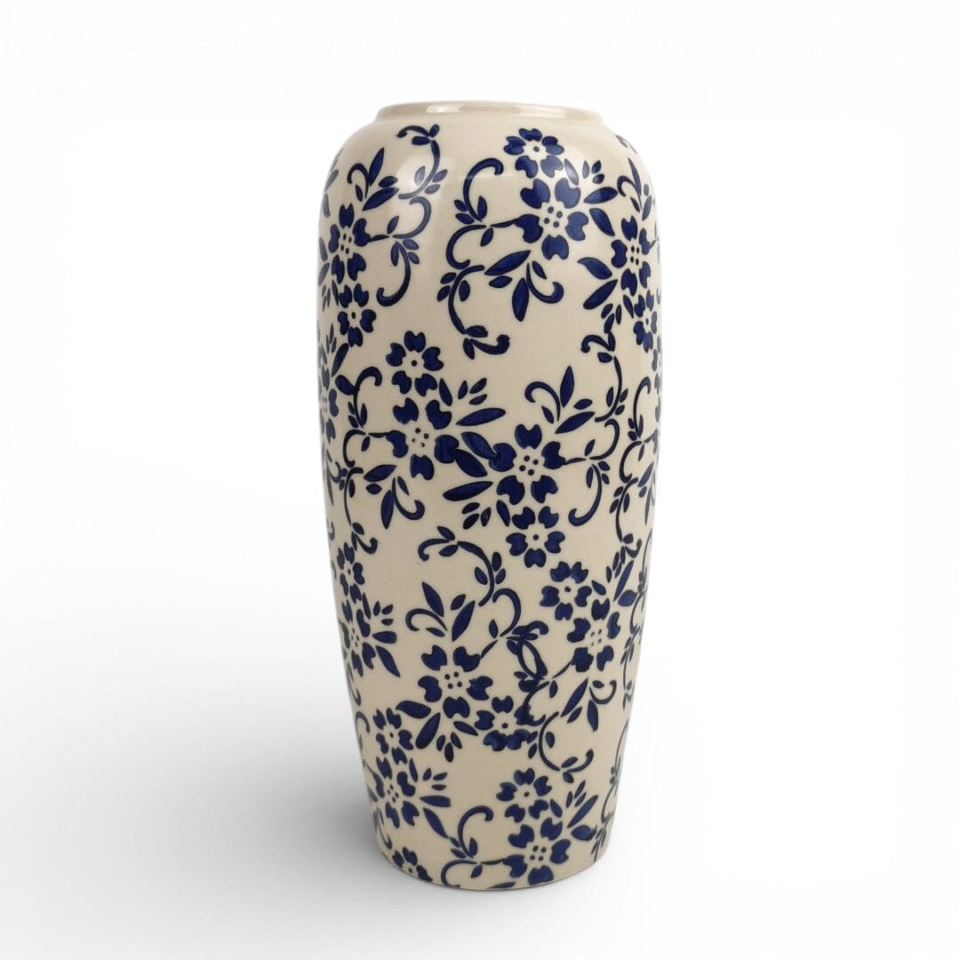 Ceramic Vase with Blue Flower Motif