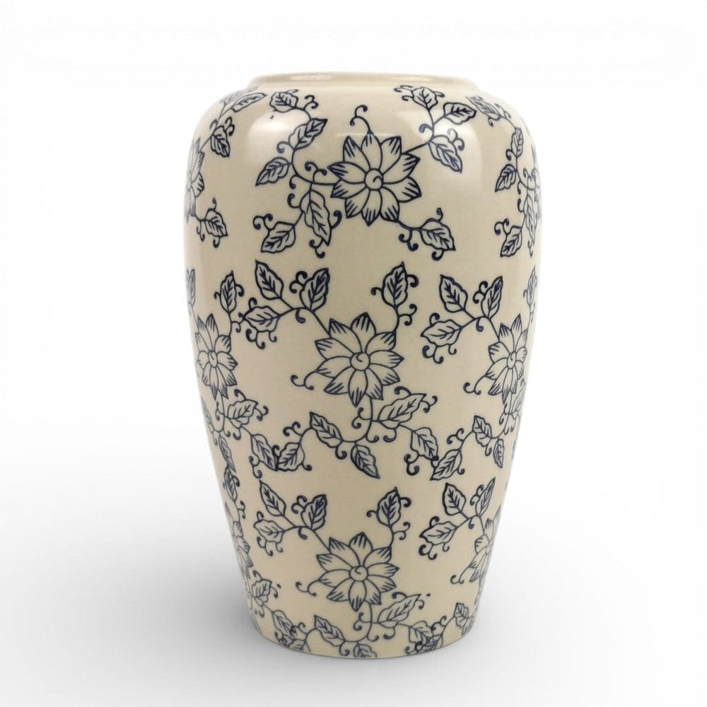 Ceramic Vase with Blue Flower Motif