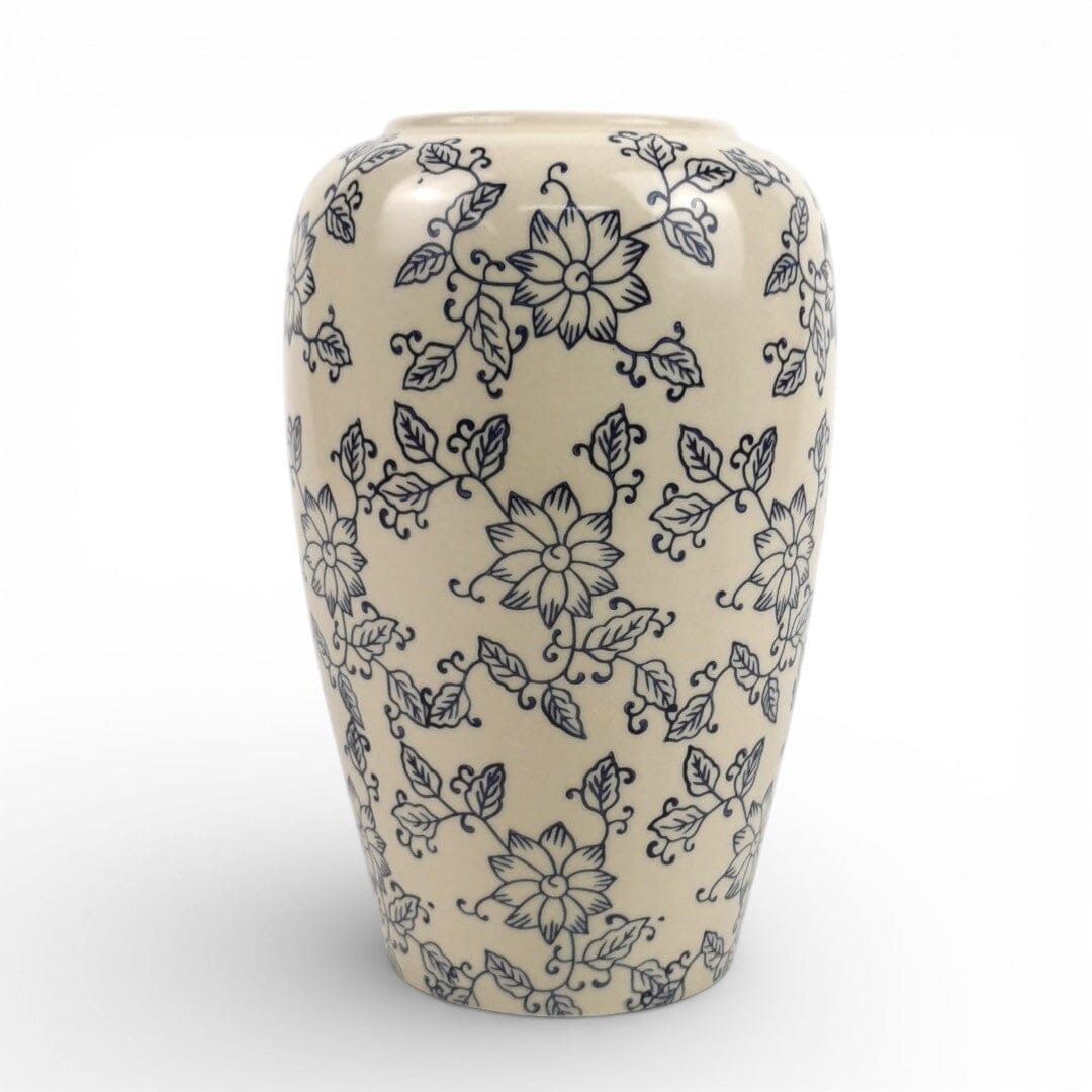 Ceramic Vase with Blue Flower Motif