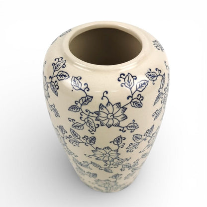 Ceramic Vase with Blue Flower Motif