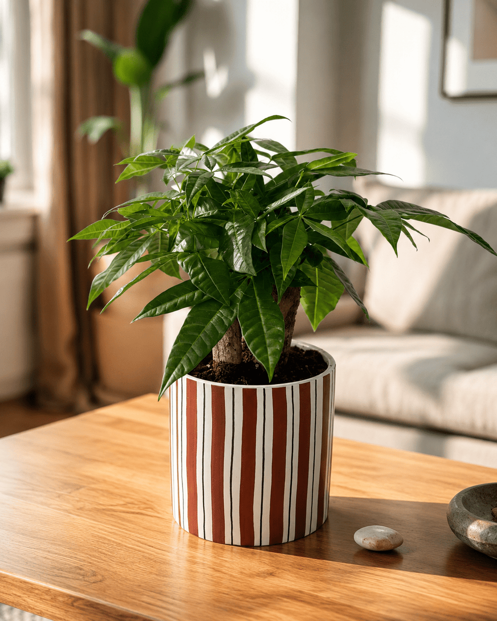 Money Tree (Pachira) Arrangement - Dark Red Ceramic Pot