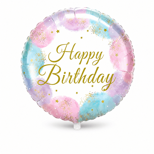 Pastel Rainbow & Gold “Happy Birthday” Foil Balloon
