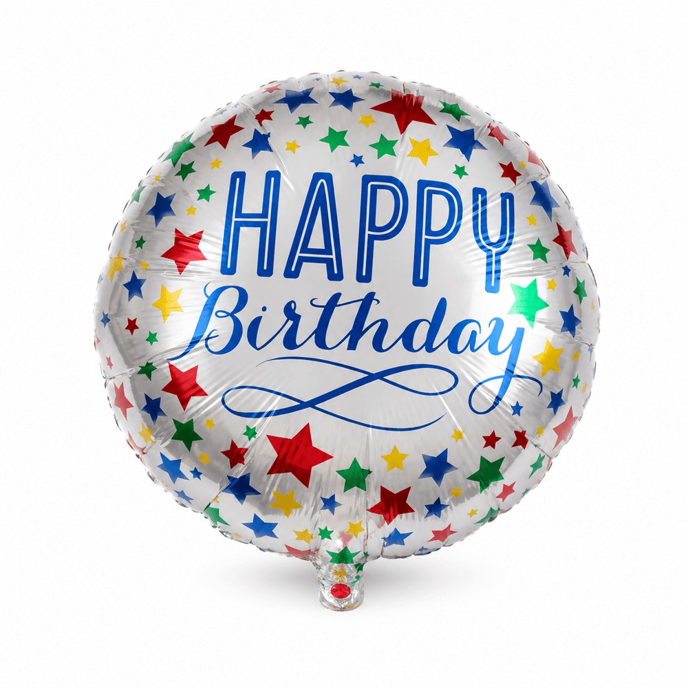 Silver Multicolour Stars “Happy Birthday” Foil Balloon