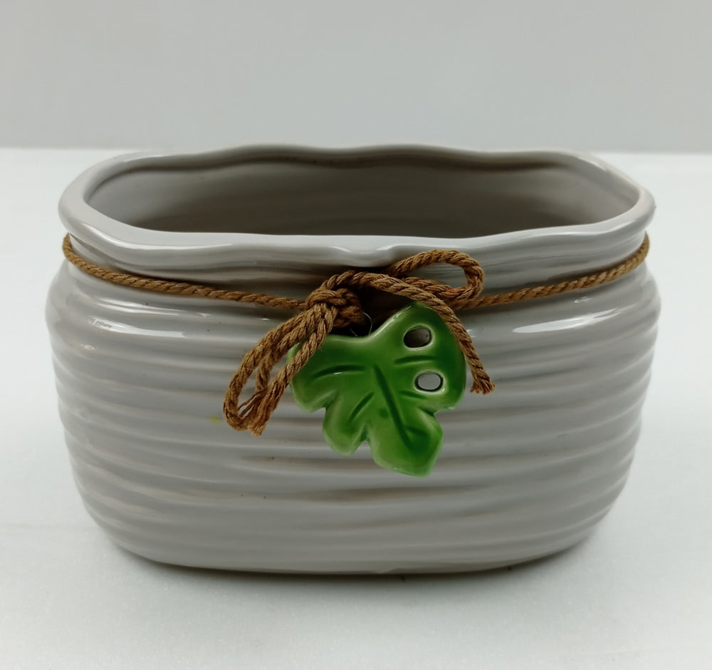 Ceramic Pot With Jade Leaf Ornament