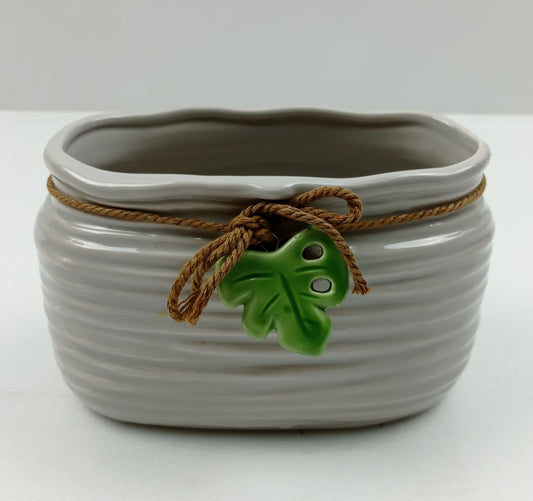 Ceramic Pot With Jade Leaf Ornament